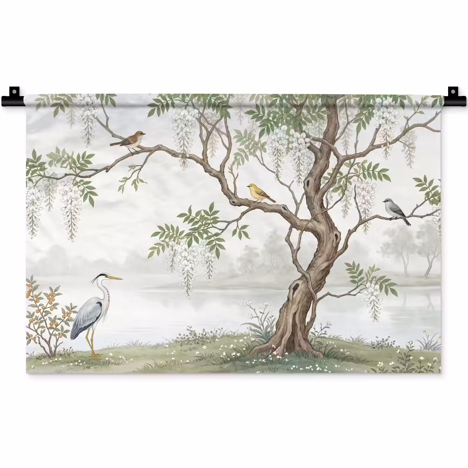 Wandkleed - Reiger - Landschap - Groen — 1