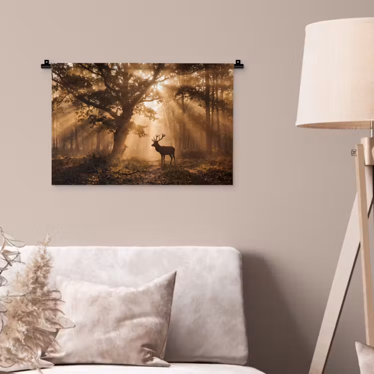 Wandkleed - Hert - Bos - Mistig - Natuur - Goud — 2