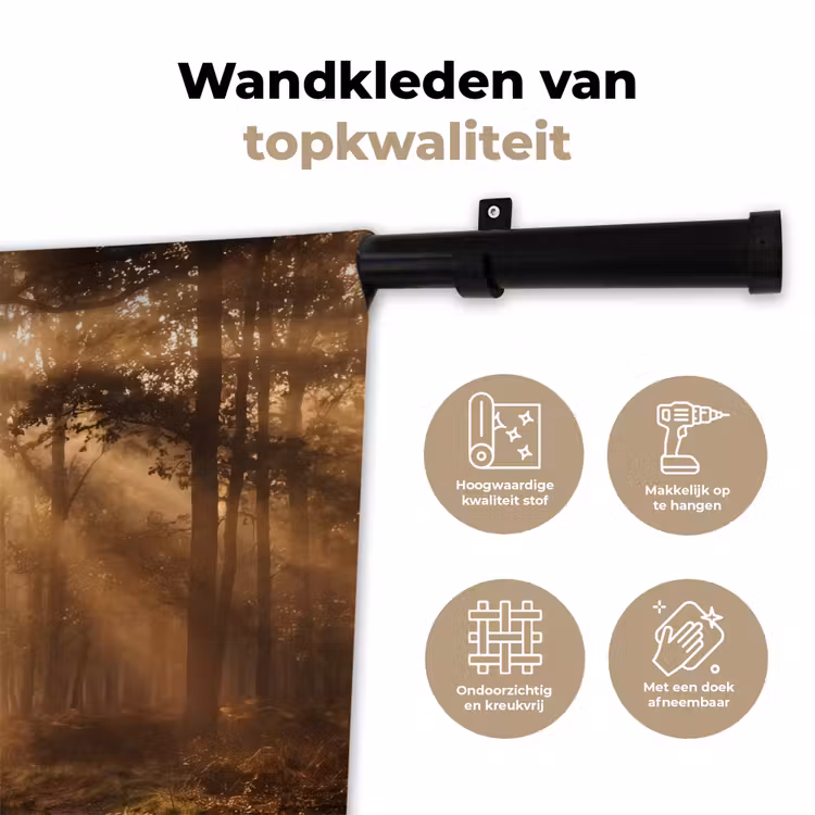 Wandkleed - Hert - Bos - Mistig - Natuur - Goud — 3