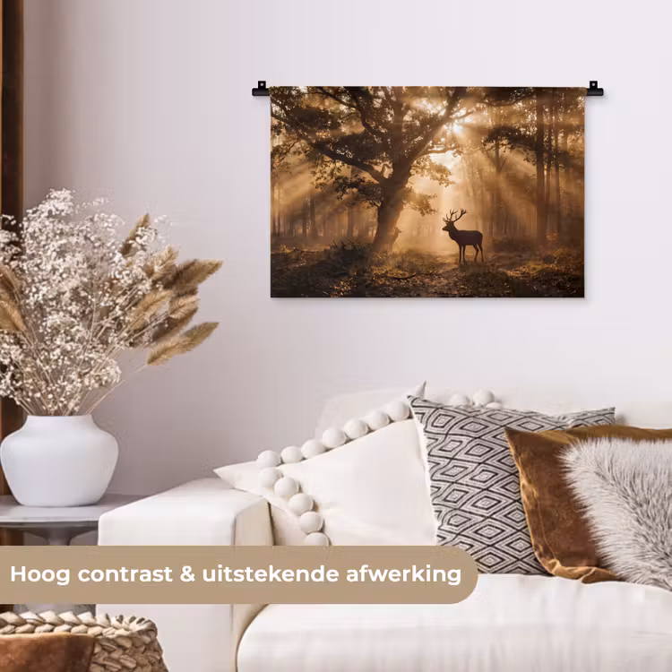 Wandkleed - Hert - Bos - Mistig - Natuur - Goud — 4