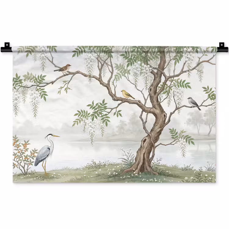 Wandkleed - Reiger - Landschap - Groen — 1