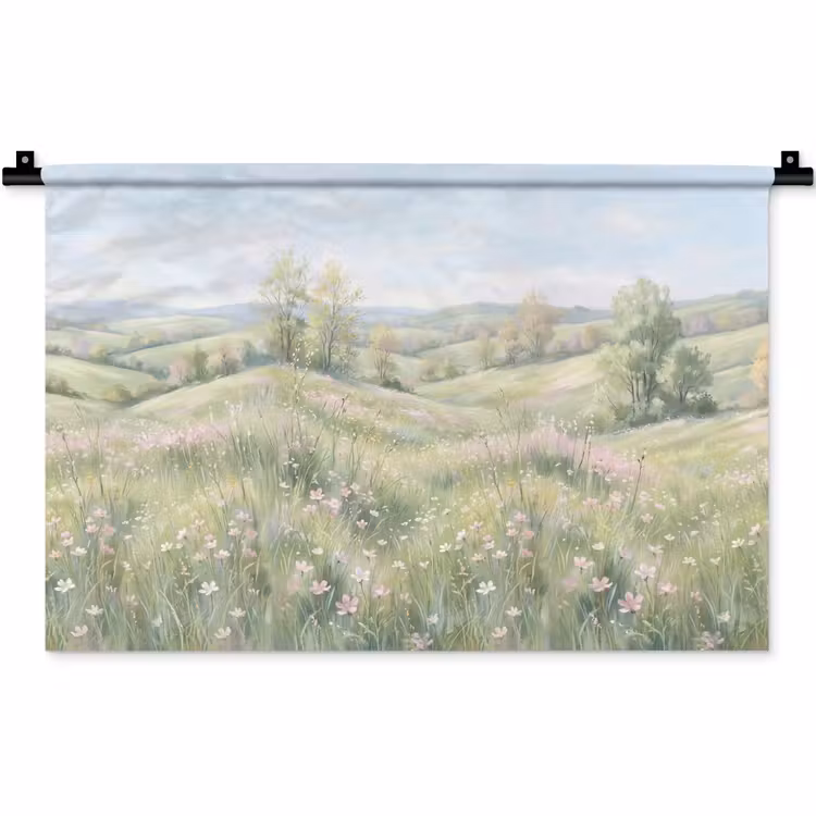 Wandkleed - Bloemen veld - Bloemen - Groen — 1