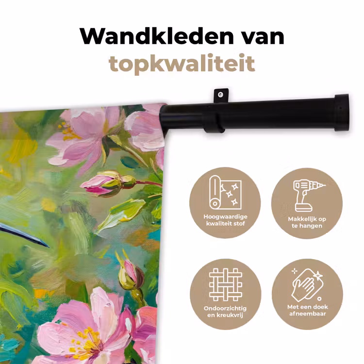 Wandkleed - Kolibrie - Bloemen - Natuur - Kleurrijk — 3