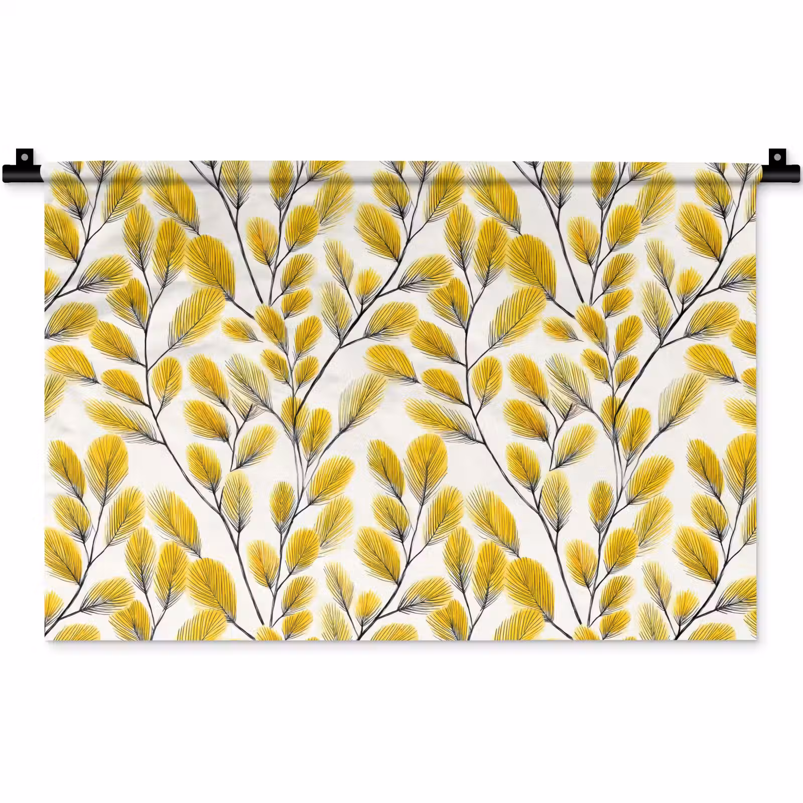 Wandkleed - Bladeren - Botanisch - Elegant - Geel - Zwart — 1