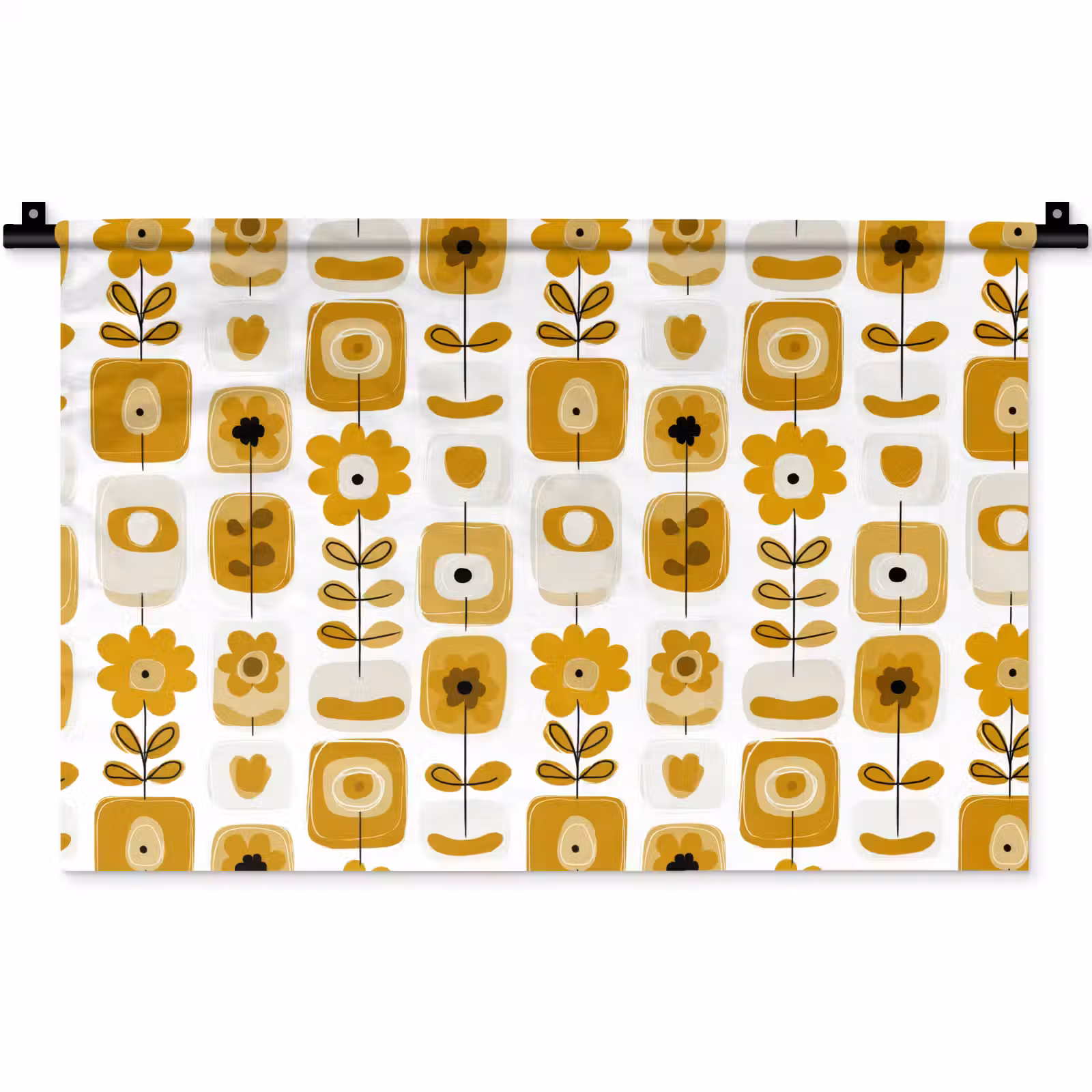 Wandkleed - Retro - Abstract - Bloemen - Okergeel — 1