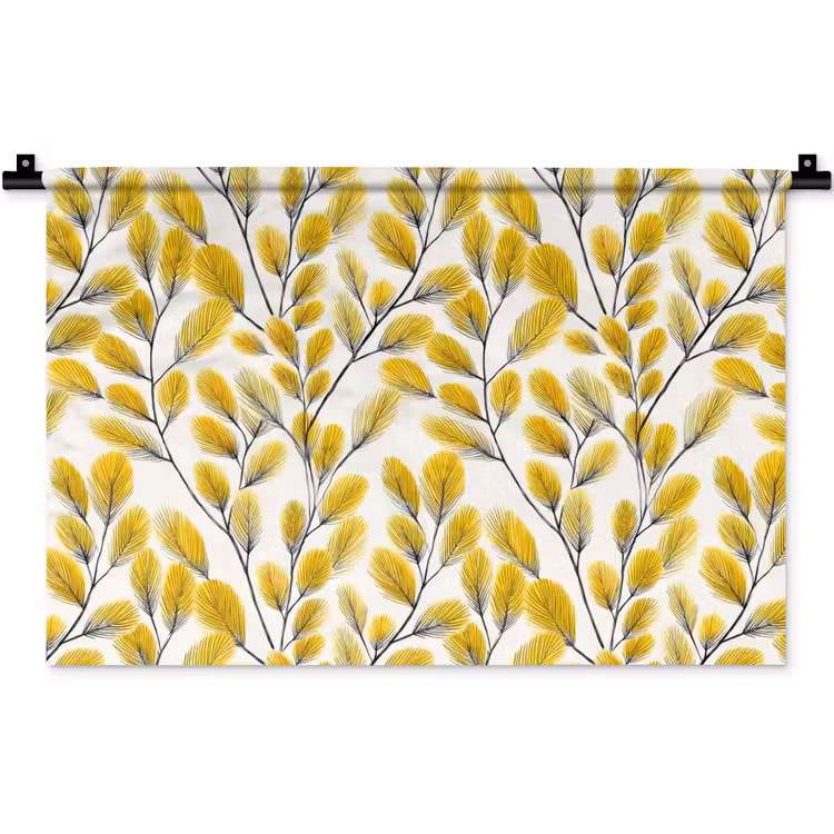 Wandkleed - Bladeren - Botanisch - Elegant - Geel - Zwart — 1