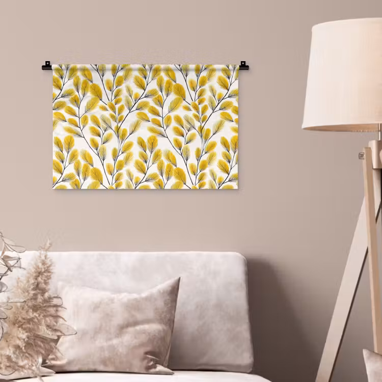 Wandkleed - Bladeren - Botanisch - Elegant - Geel - Zwart — 2