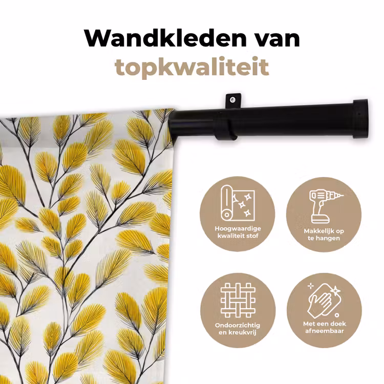 Wandkleed - Bladeren - Botanisch - Elegant - Geel - Zwart — 3