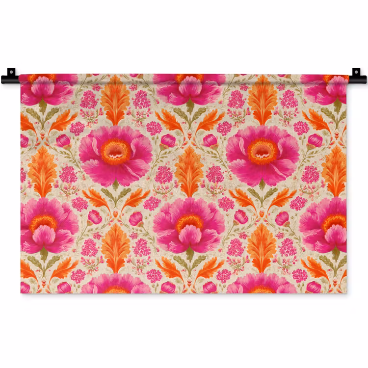 Wandkleed - Bloemen - Barok - Roze - Oranje — 1