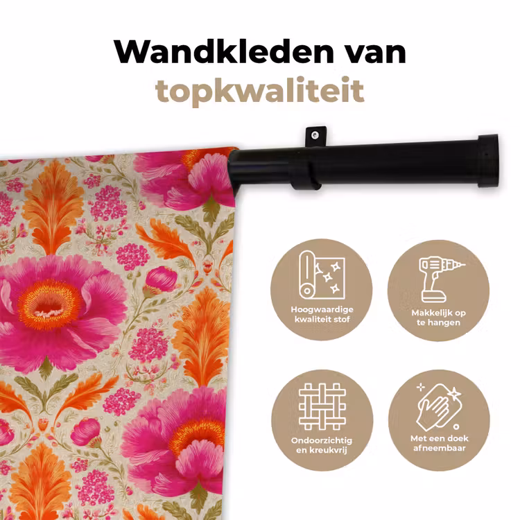 Wandkleed - Bloemen - Barok - Roze - Oranje — 3