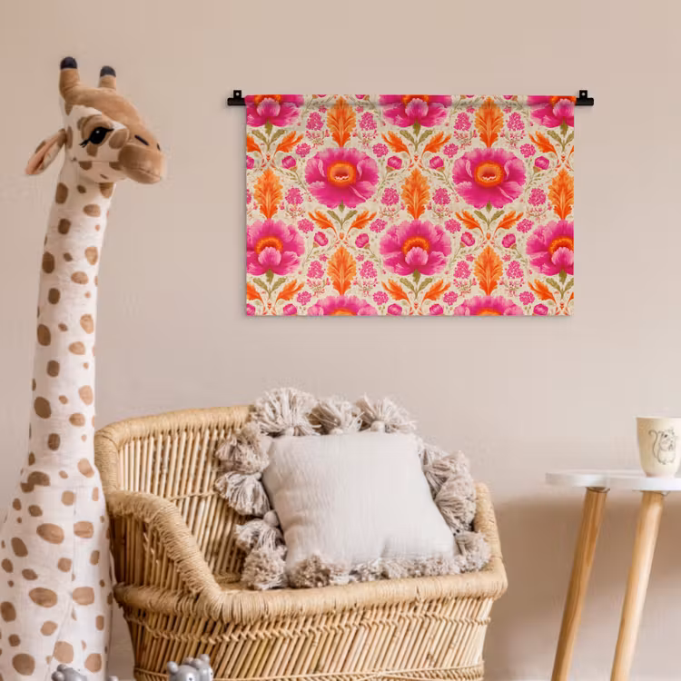 Wandkleed - Bloemen - Barok - Roze - Oranje — 5