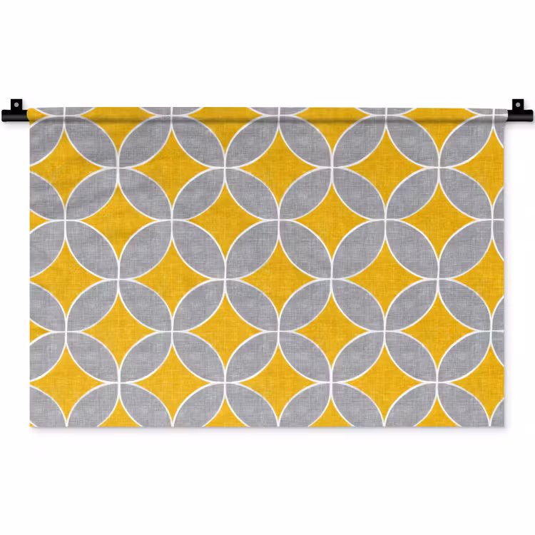Wandkleed - Geometrisch - Cirkels - Textuur - Grijs - Geel — 1