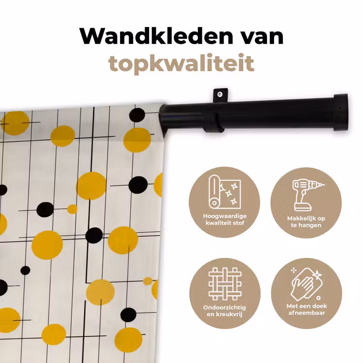 Wandkleed - Geometrisch - Retro - Lijnen - Okergeel - Zwart — 3