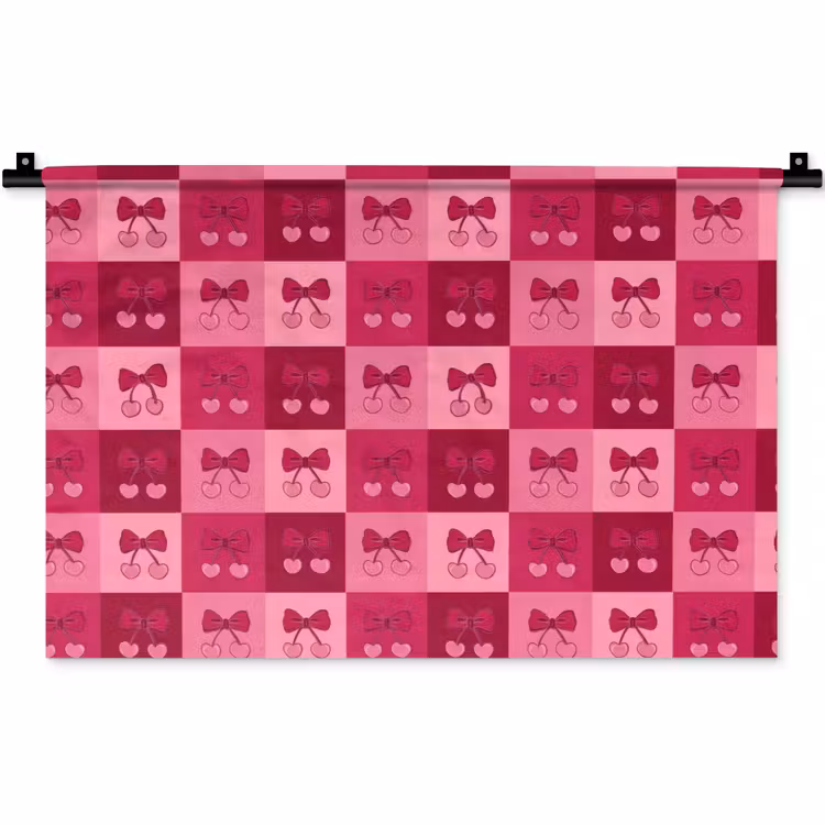 Wandkleed - Kersen - Strikjes - Speels - Roze - Bordeaux — 1