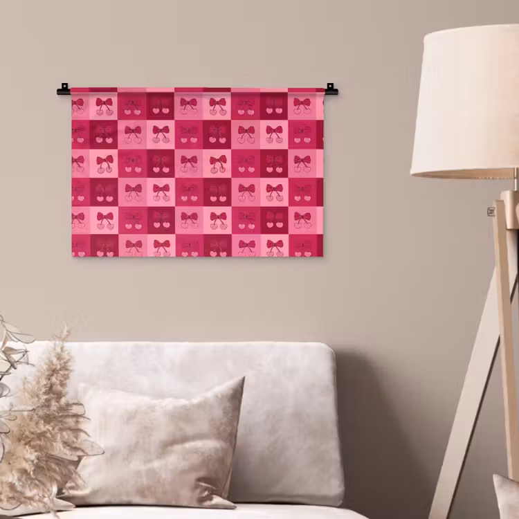 Wandkleed - Kersen - Strikjes - Speels - Roze - Bordeaux — 2
