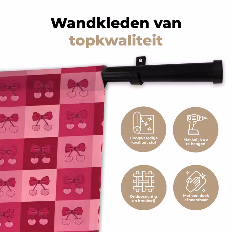 Wandkleed - Kersen - Strikjes - Speels - Roze - Bordeaux — 3