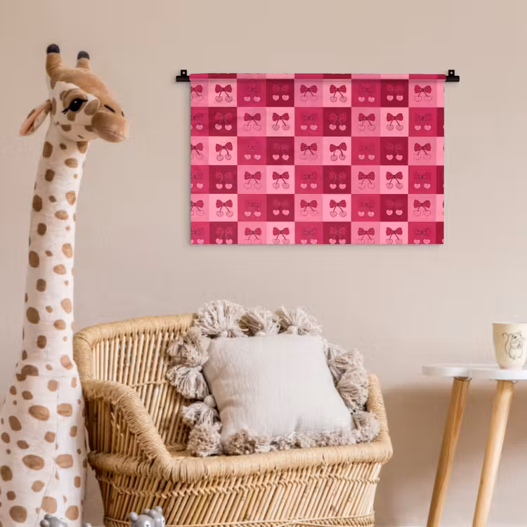 Wandkleed - Kersen - Strikjes - Speels - Roze - Bordeaux — 5