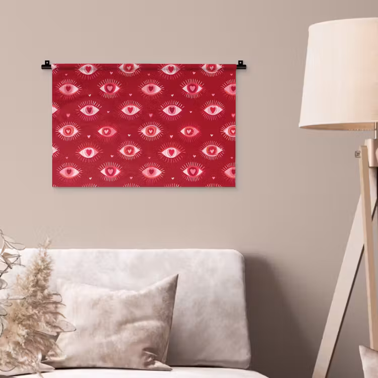 Wandkleed - Ogen - Patroon - Roze - Donkerrood — 2