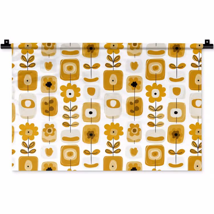 Wandkleed - Retro - Abstract - Bloemen - Okergeel — 1