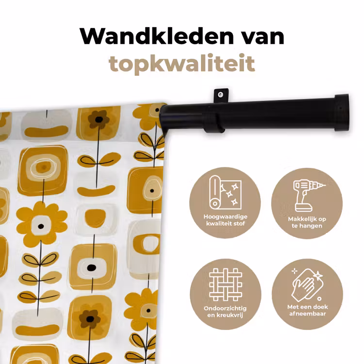 Wandkleed - Retro - Abstract - Bloemen - Okergeel — 3