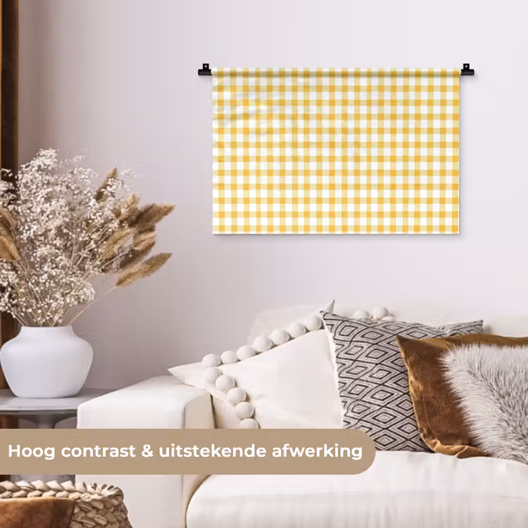 Wandkleed - Ruit - Gingham - Klassiek - Geel en Wit — 4