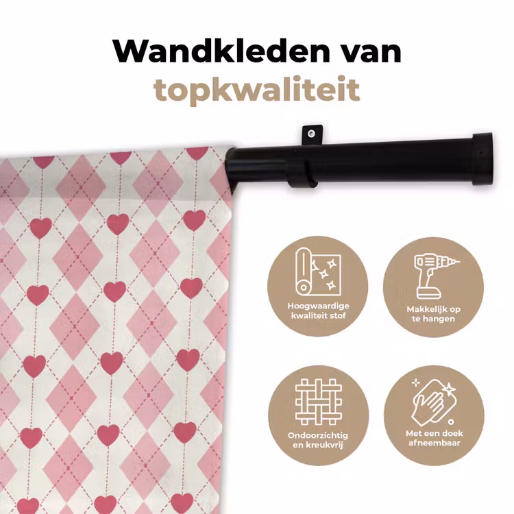 Wandkleed - Ruiten - Klassiek - Roze - Wit — 3