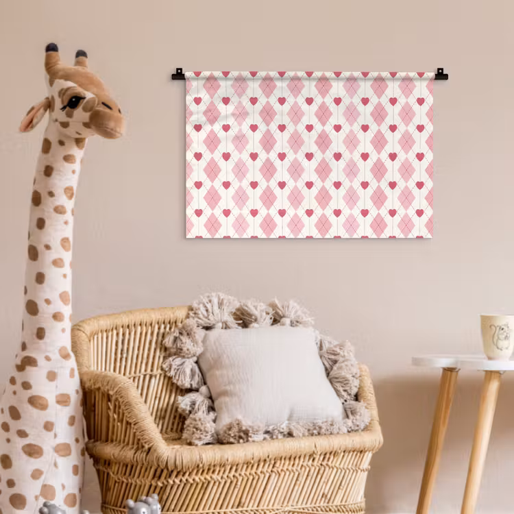 Wandkleed - Ruiten - Klassiek - Roze - Wit — 5