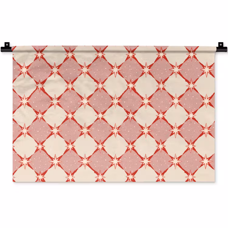 Wandkleed - Ruiten - Sterren - Vintage - Oudroze - Rood — 1