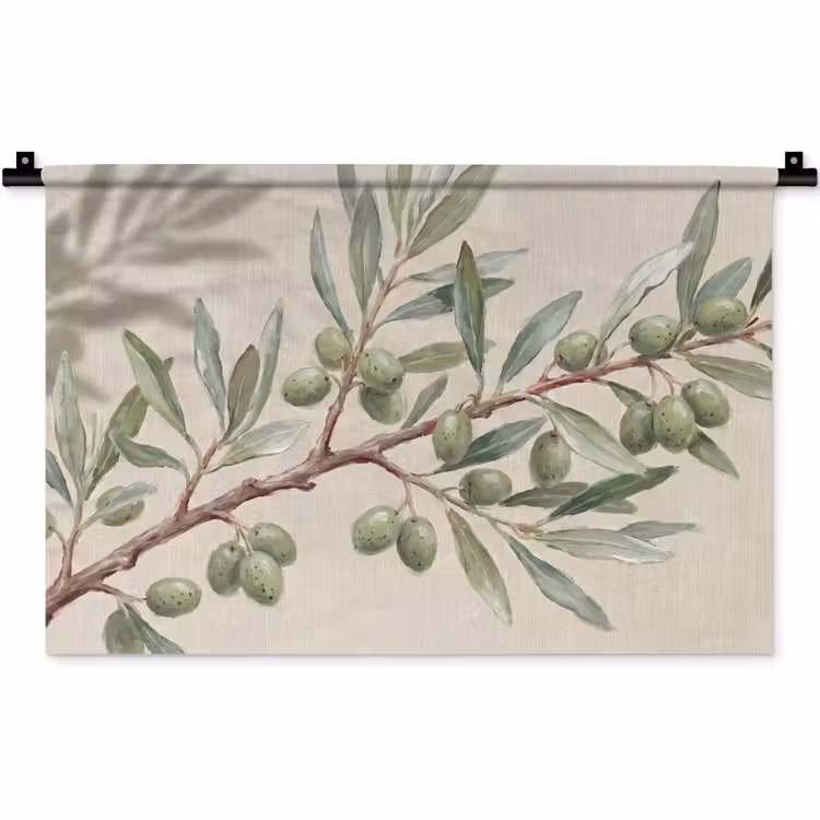Wandkleed - Olijftak - Bladeren - Natuur - Groen - Beige — 1