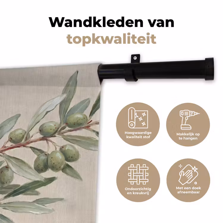 Wandkleed - Olijftak - Bladeren - Natuur - Groen - Beige — 3