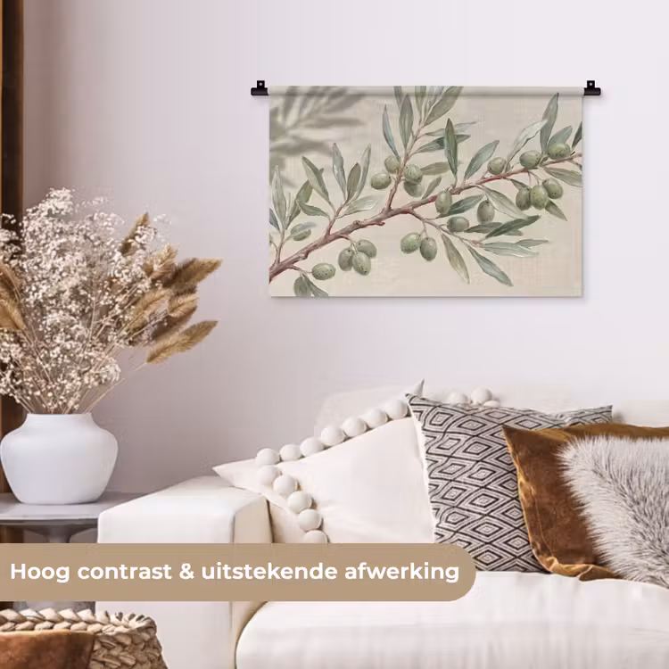 Wandkleed - Olijftak - Bladeren - Natuur - Groen - Beige — 4