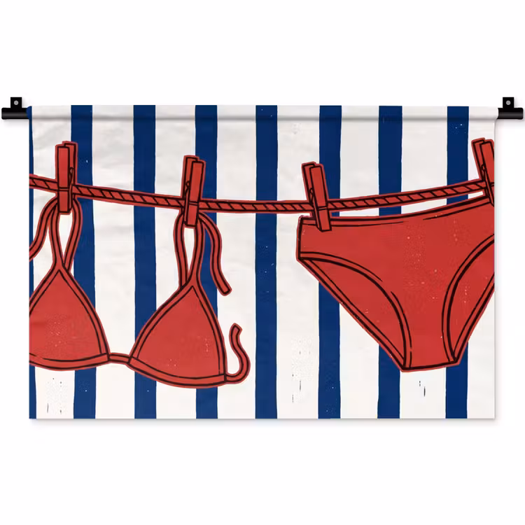Wandkleed - Badkleding - Waslijn - Zomer - Illustratie - Rood — 1