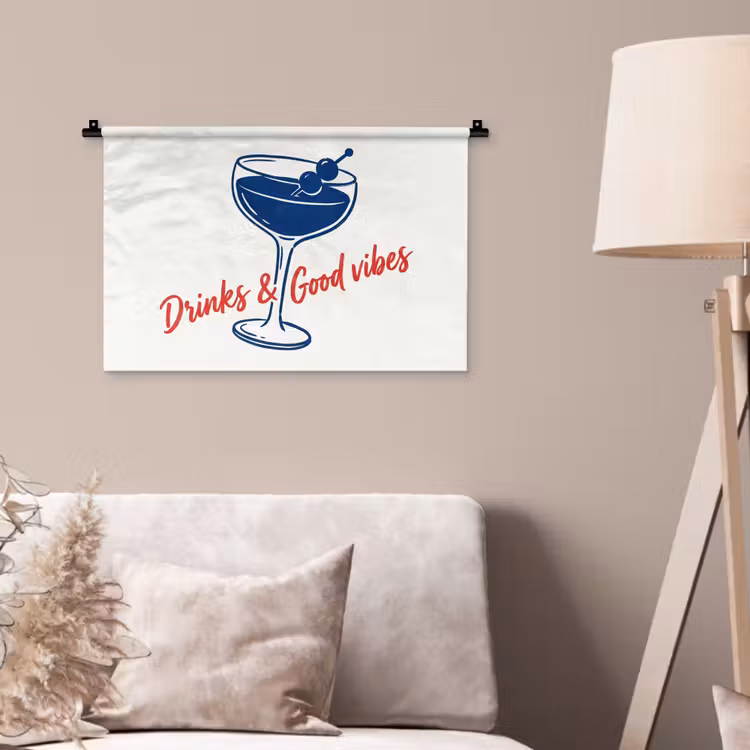 Wandkleed - Cocktail - Glas - Illustratie - Blauw - Wit — 2