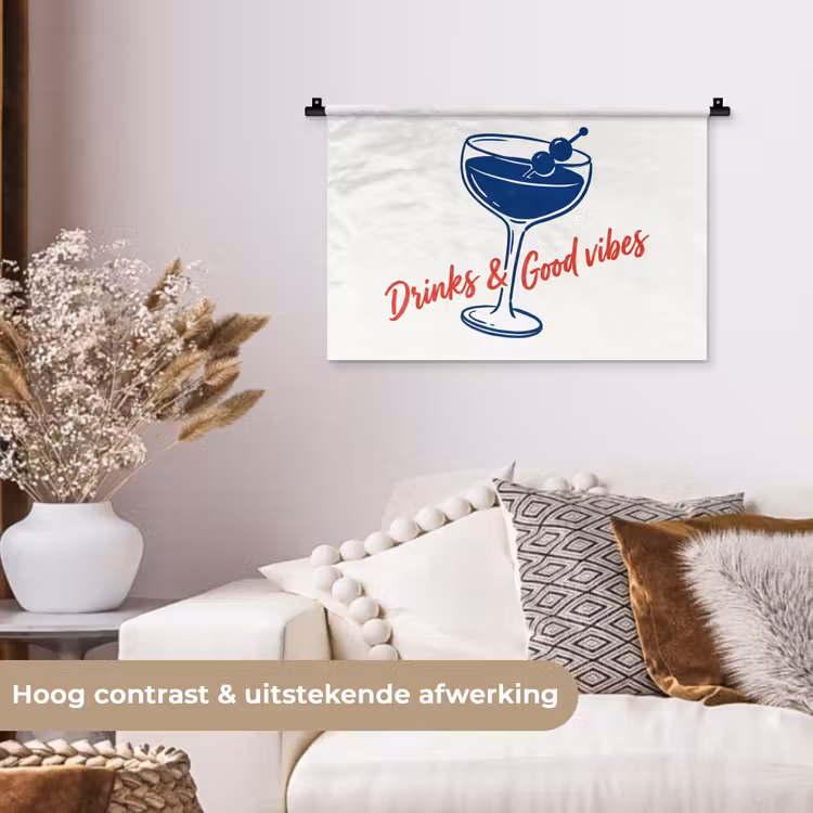 Wandkleed - Cocktail - Glas - Illustratie - Blauw - Wit — 4