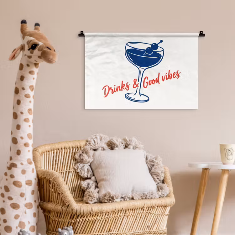 Wandkleed - Cocktail - Glas - Illustratie - Blauw - Wit — 5
