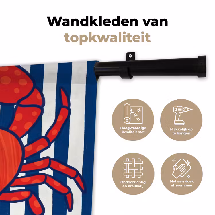 Wandkleed - Krab - Strepen - Zeeleven - Illustratie - Rood — 3