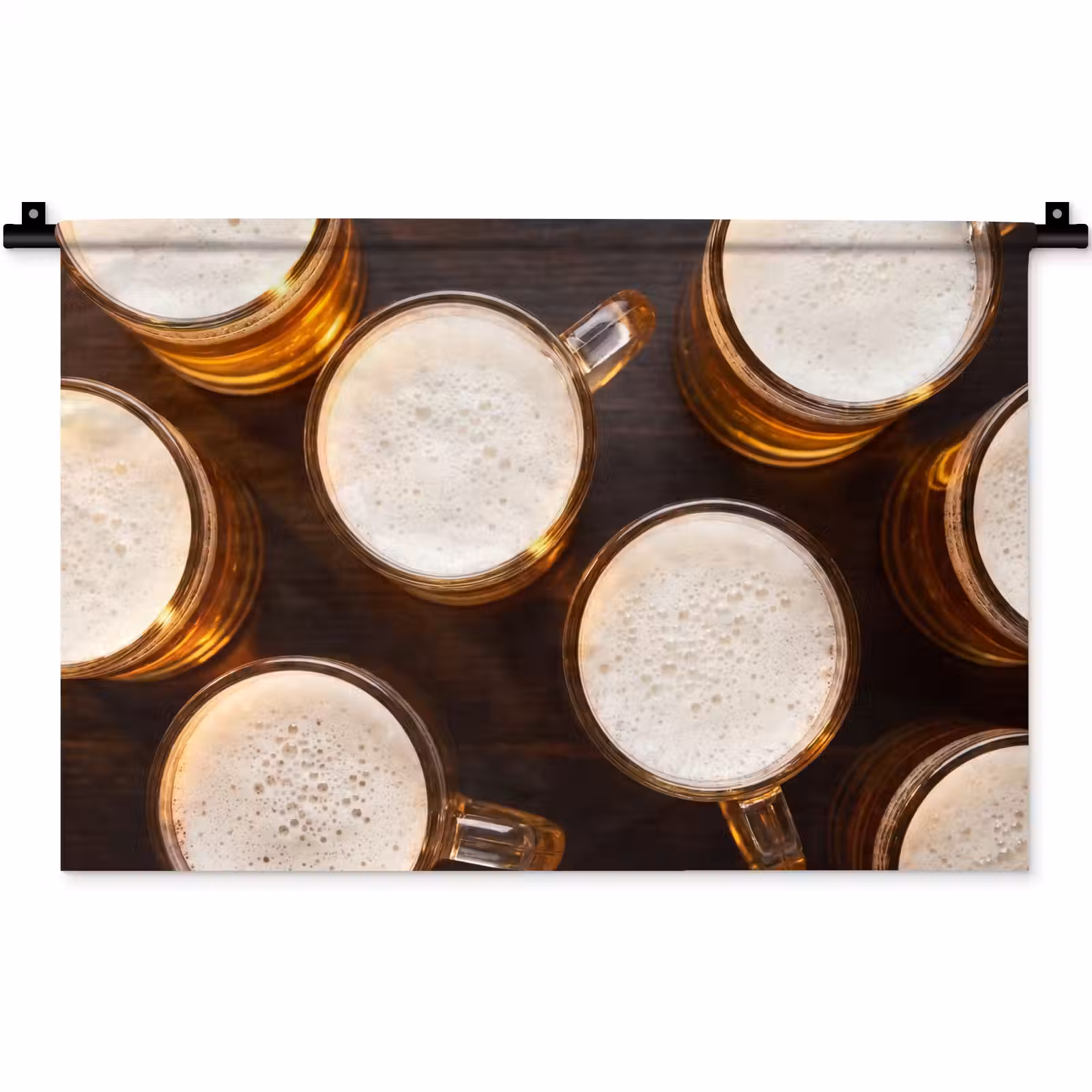 Wandkleed - Bier - Glazen - Schuim - Hout - Drank — 1