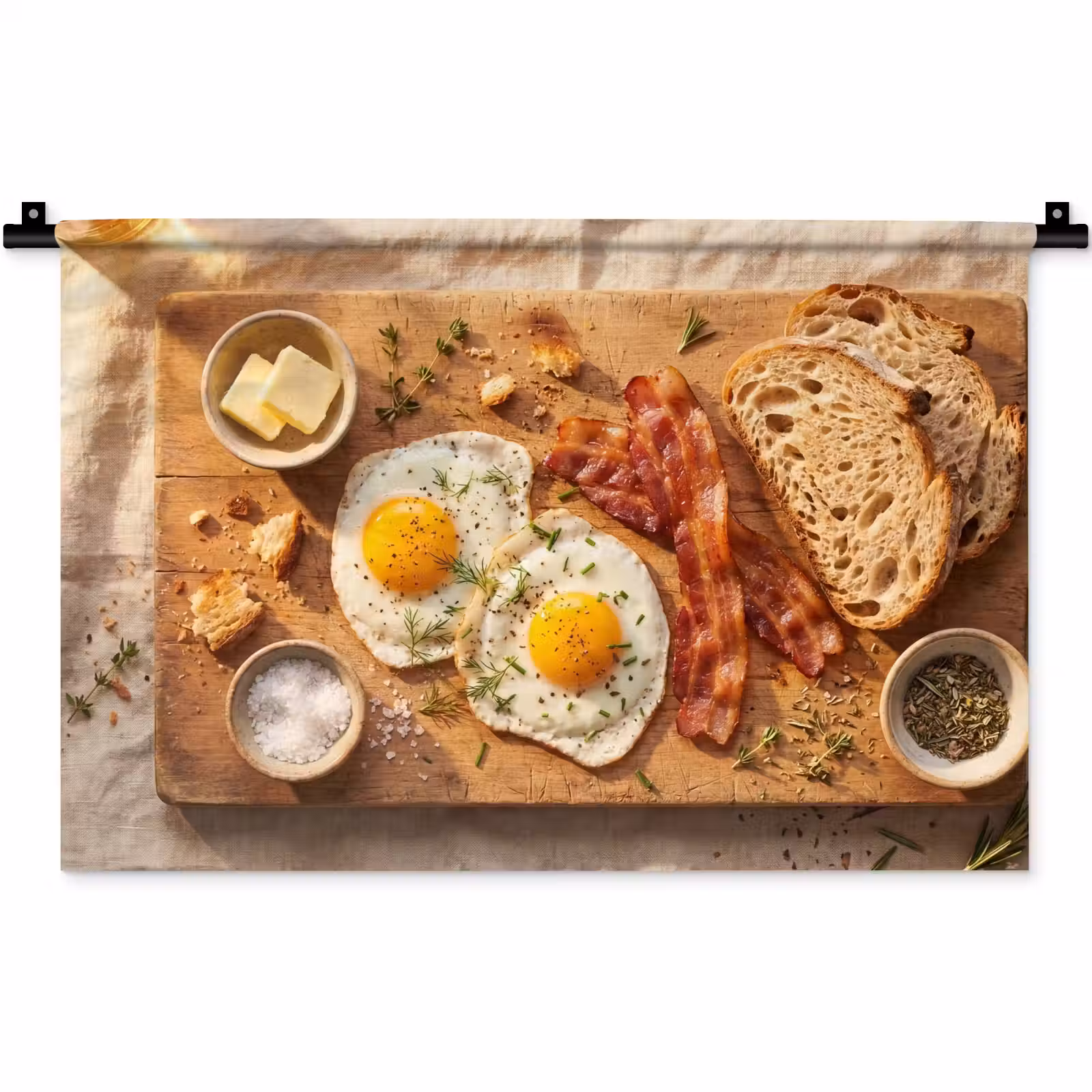 Wandkleed - Eten - Ontbijt - Hout - Rustiek - Geel — 1