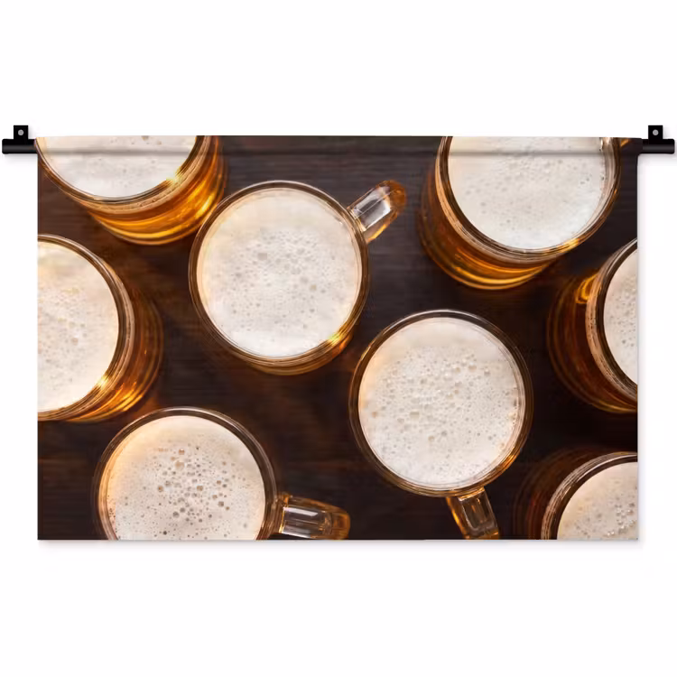 Wandkleed - Bier - Glazen - Schuim - Hout - Drank — 1