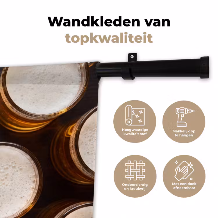 Wandkleed - Bier - Glazen - Schuim - Hout - Drank — 3