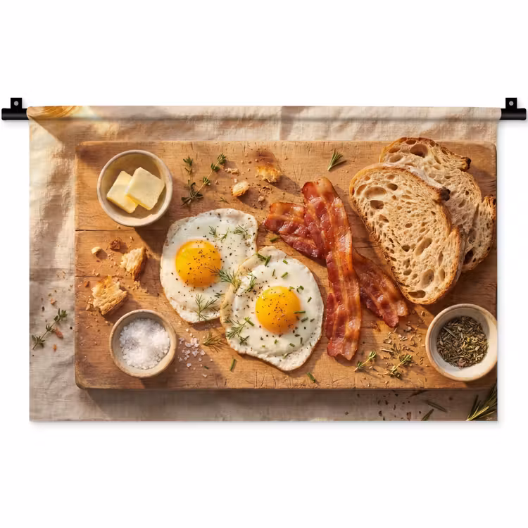 Wandkleed - Eten - Ontbijt - Hout - Rustiek - Geel — 1