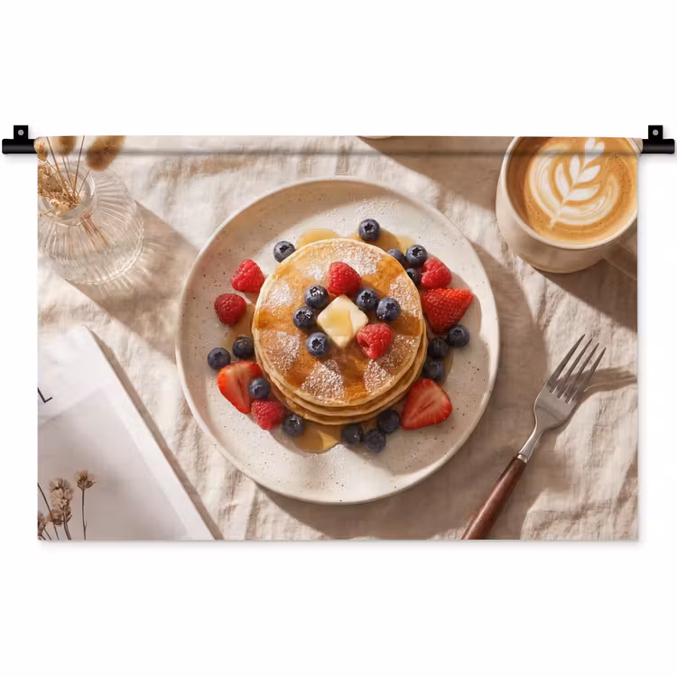 Wandkleed - Pannenkoeken - Bessen - Ontbijt - Modern - Beige — 1