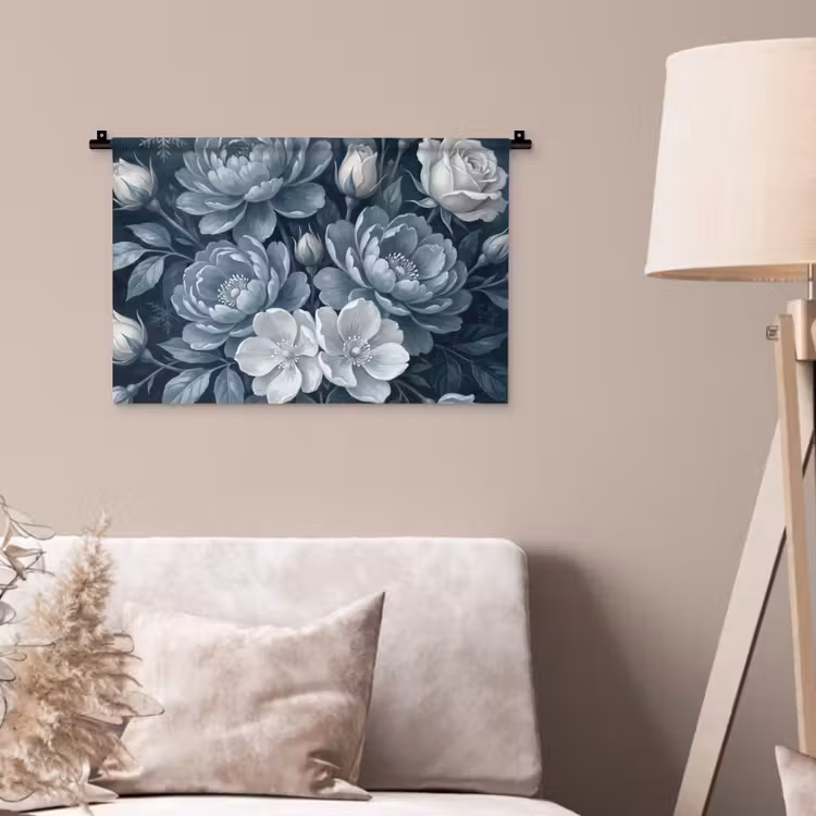 Wandkleed - Bloemen - Boeket - Winter - Abstract - Blauw — 2