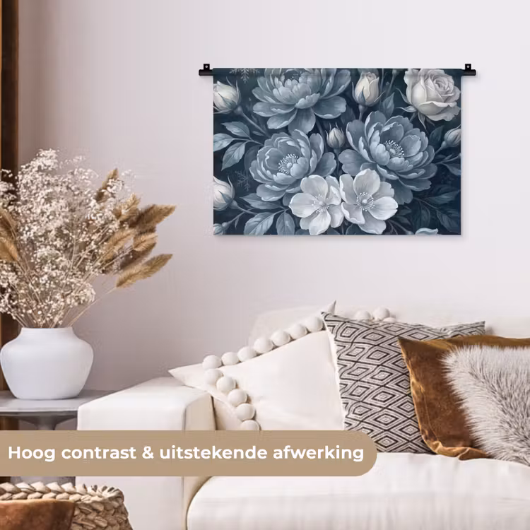 Wandkleed - Bloemen - Boeket - Winter - Abstract - Blauw — 4