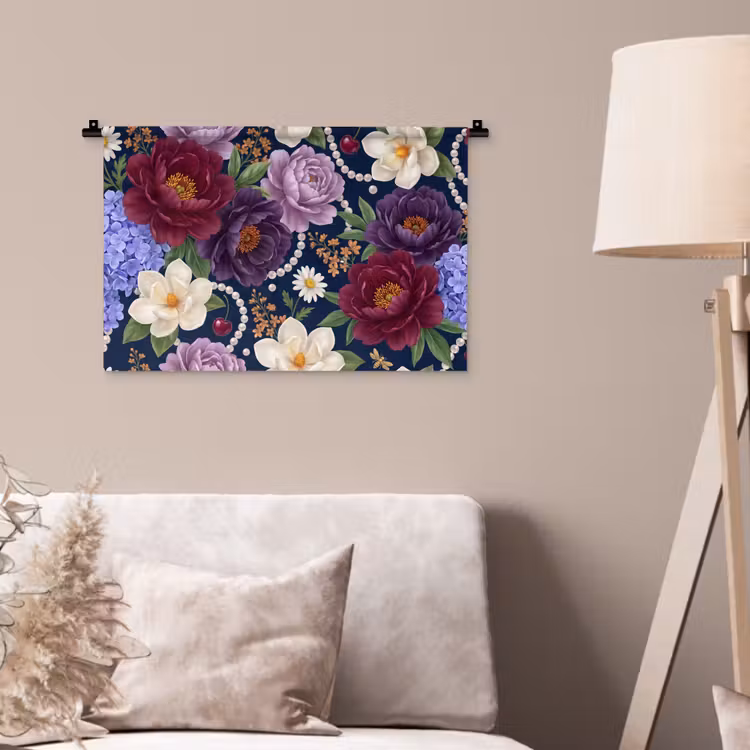 Wandkleed - Bloemen - Parels - Decoratie - Modern - Blauw — 2