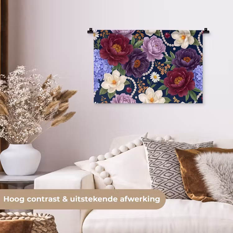 Wandkleed - Bloemen - Parels - Decoratie - Modern - Blauw — 4