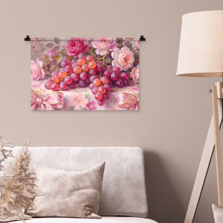 Wandkleed - Eten - Bloemen - Stilleven - Roze - Goud — 2