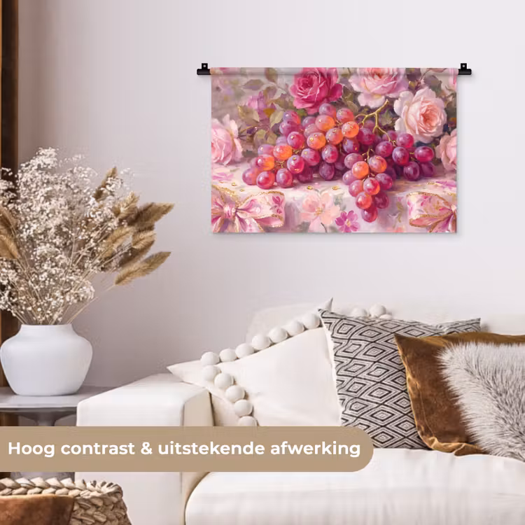 Wandkleed - Eten - Bloemen - Stilleven - Roze - Goud — 4