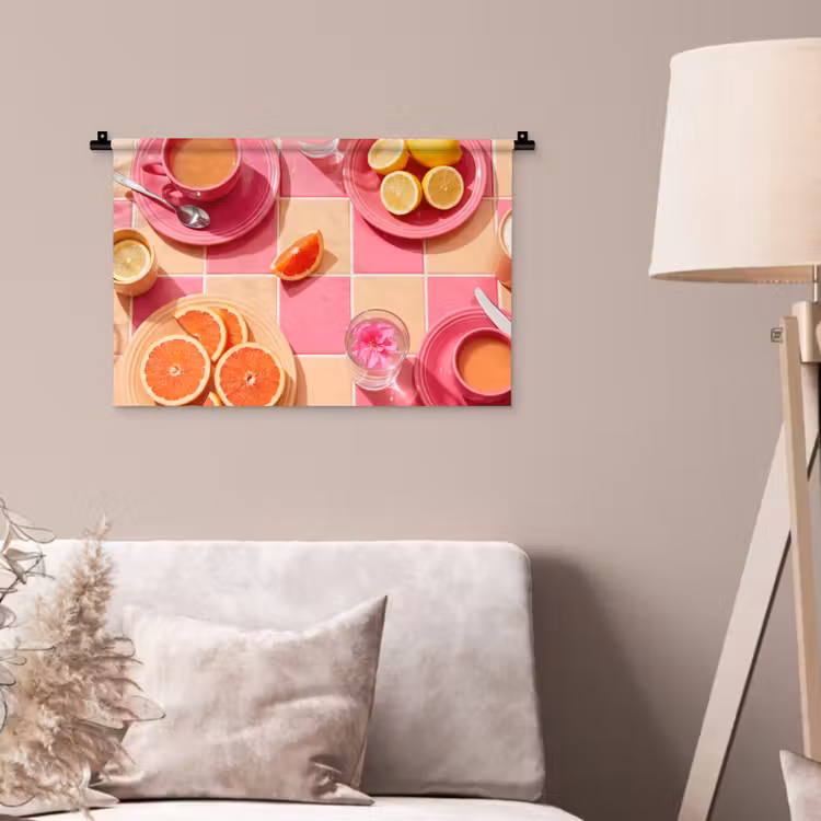 Wandkleed - Eten - Citrusvruchten - Stillevens - Roze - Oranje — 2