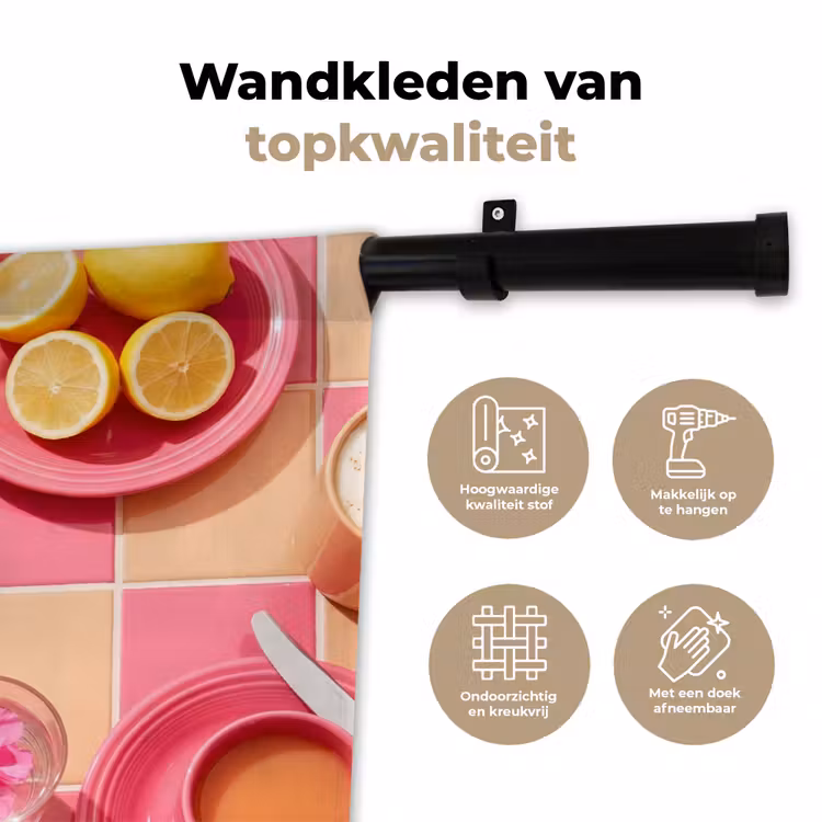 Wandkleed - Eten - Citrusvruchten - Stillevens - Roze - Oranje — 3